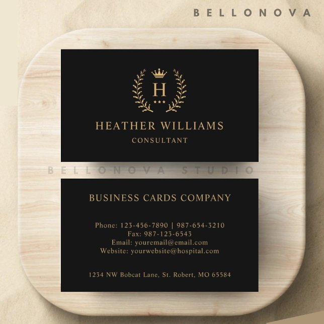 Anpassade Black and Guld Professionell Visitkort (Customizable Black And Gold Professional Business Card)