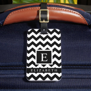 Anpassade Black and White Chevron Mönster Bagagebricka