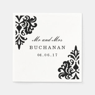 Anpassade Black and White Damask Napkin Pappersservett