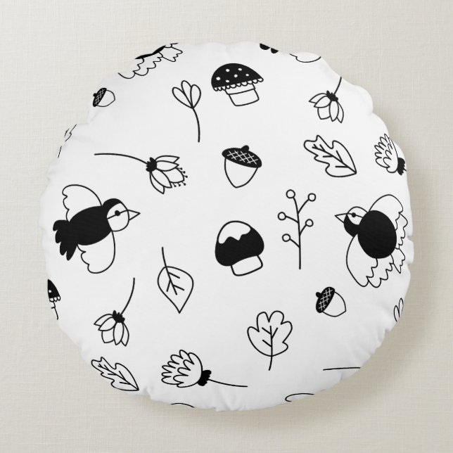 Anpassade Black and White Round Nursery Pillow Rund Kudde (Framsidan)