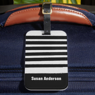 Anpassade Black and White Stripe Bagagebricka