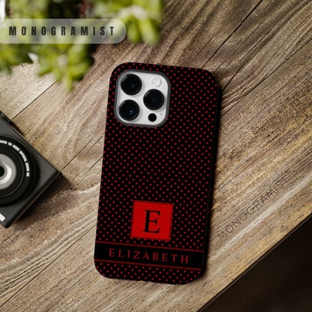 Anpassade Black Background Red Polka-punkt (Customizable Black Background Red Polka Dot Case-Mate iPhone Case)