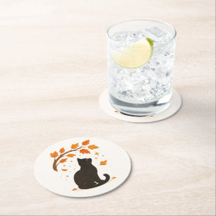 Anpassade Black Cat Fall Set med Pappert Underlägg Papper Rund