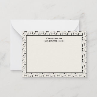 Anpassade Black & Cream Chic Stationery Cat Anteckningskort