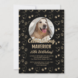 Anpassade Black Guld Hund Födelsedagsfest Inbjudningar