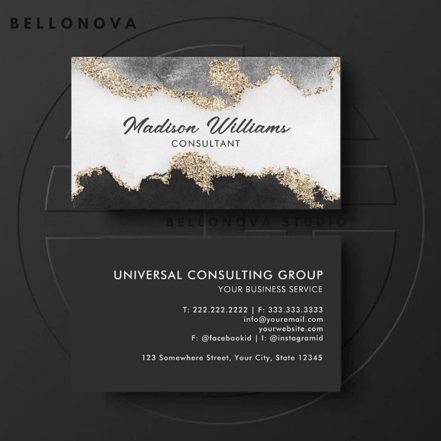 Anpassade Black Guld White Grått Professionell Visitkort (Customizable Black Gold White Grey Professional Business Card)