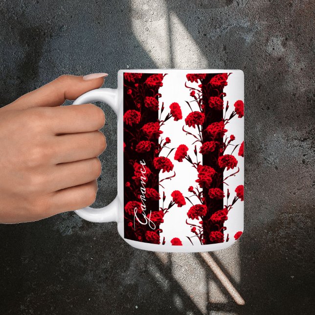 Anpassade Black Red Blommigt Carnation Rand Kaffemugg (Skapare uppladdad)