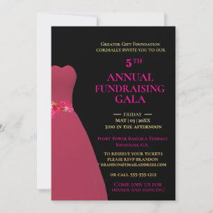Anpassade Black & Rosa Årlig Fundising Gala Inbjudningar