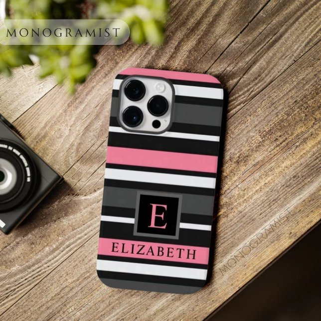 Anpassade Black Rosa Grått White Rand (Customizable Black Pink Grey White Stripes Case-Mate iPhone Case)