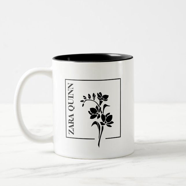 Anpassade Black & White Blommigt Silhouette Mugg (Vänster)