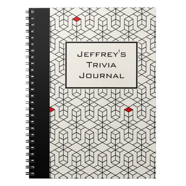 Anpassade Black & White Geometric Trivia Anteckningsbok (Framsidan)