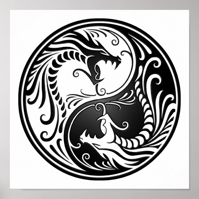 Anpassade Black Yin Yang Dragons Poster (Framsidan)