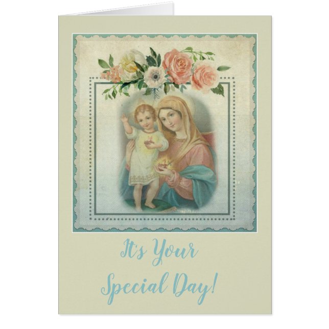 Anpassade Blated Virgin Mary med Baby Jesus Jesus Hälsningskort (Framsidan)
