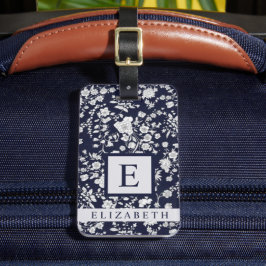 Anpassade blåvita blommor med Mörk, blå Blommigt Bagagebricka