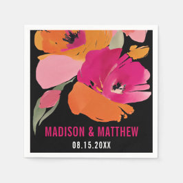 Anpassade Blommigt Bröllop Napkin - Namn och datum Pappersservett