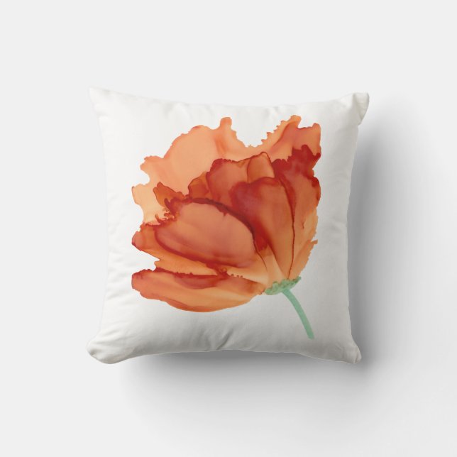 Anpassade! blommigt med orange poppy handmålad kudde (Framsida)