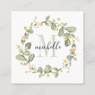 Anpassade Blommigt Monogram Baby Peach Blommar Fyrkantigt Visitkort