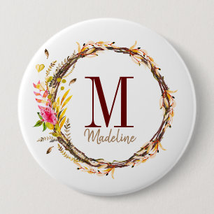 Anpassade Blommigt Monogram Fall Foliage Knapp