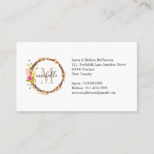Anpassade Blommigt Monogram Fall Foliage Visitkort