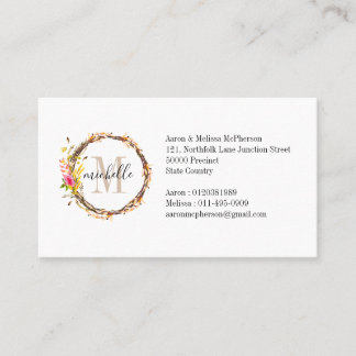 Anpassade Blommigt Monogram Fall Foliage Visitkort