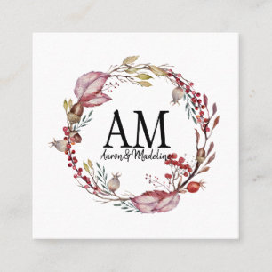 Anpassade Blommigt Monogram Ram höstblomma Fyrkantigt Visitkort