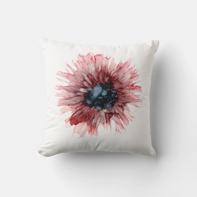 Anpassade! Blommigten Burgundy och Navy Dahlia Kudde (Framsida)