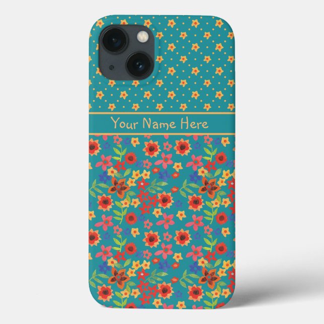 Anpassade blommtryck på teal Samsung Galaxy Note 4 (Baksida)