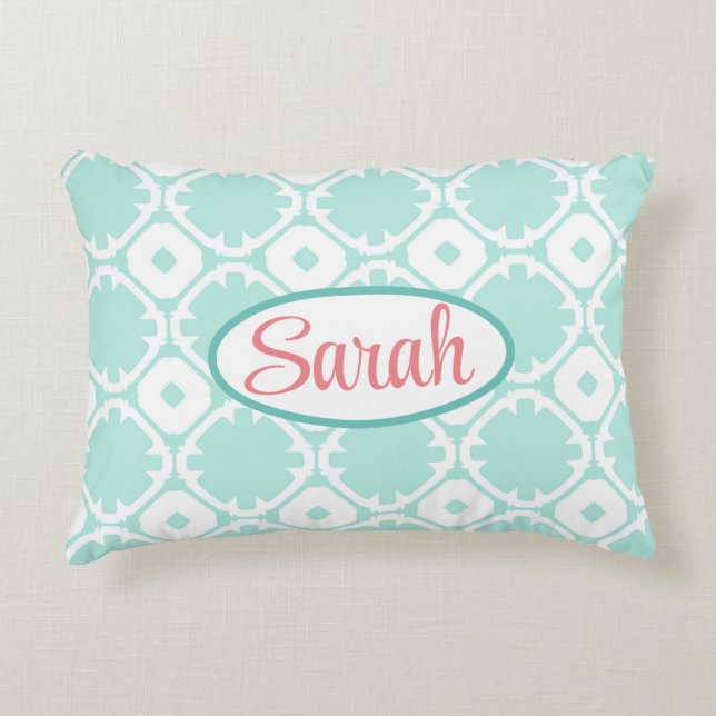 Anpassade Blue and White Trefoil Mönster Prydnadskudde (Framsidan)