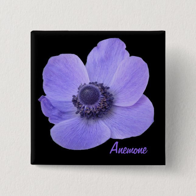 Anpassade Blue Anemone Flower Button Knapp (Framsida)