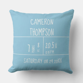 Anpassade Blue Birth Stats Baby Nursery Pillow Kudde