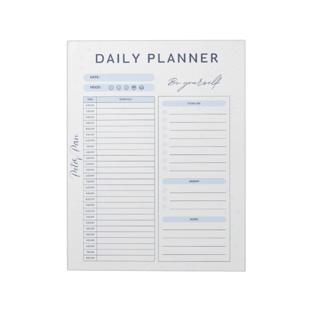 Anpassade Blue Daily Planner - Top Priority Anteckningsblock (Roterad)