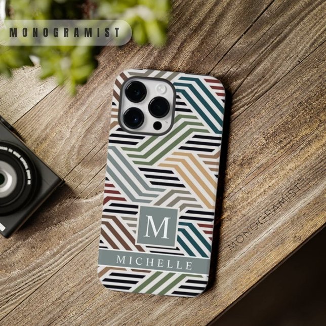 Anpassade Blue Grått White Rand Geometric (Customizable Blue Grey White Stripe Geometric Case-Mate iPhone Case)