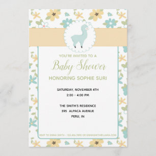 Anpassade Blue Little Llama Baby Shower Inbjudan