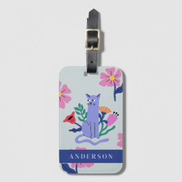 Anpassade Blue Russian Cat & Matisse Flowers Bagagebricka