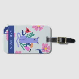 Anpassade Blue Russian Cat & Matisse Flowers Bagagebricka