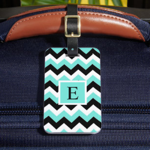 Anpassade Blue White Black Chevron Mönster Bagagebricka