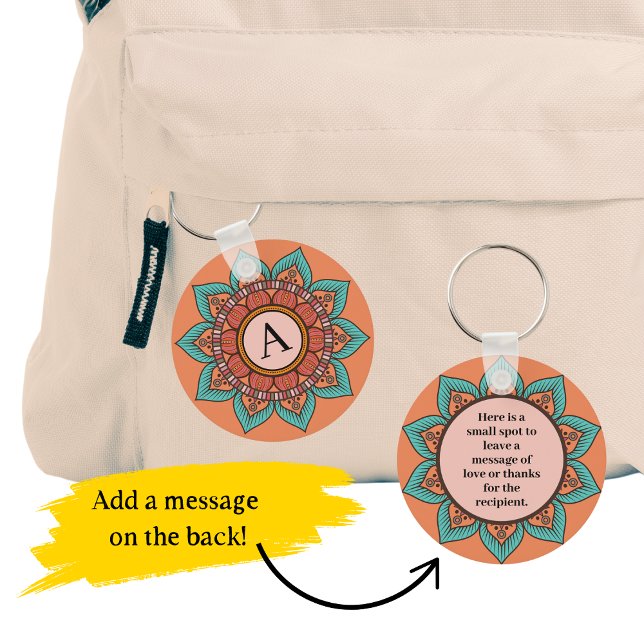 Anpassade Boho Blommigt Mandala med Message Spot Nyckelring (Skapare uppladdad)