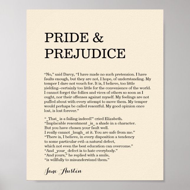 Anpassade Bok Quote Jane Austen Poster (Framsidan)