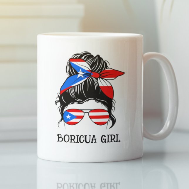 Anpassade Boricua Girl Puerto Rico Flagga Kaffemugg (Customizable Boricua Girl Puerto Rico Flag Coffee Mug)