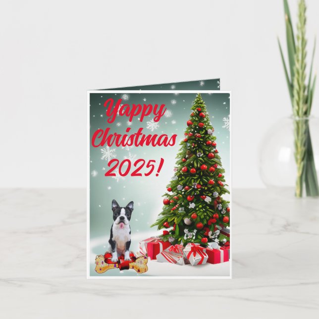 Anpassade Boston Terrier Hund Yappy Julafton Card Kort (Framsida)