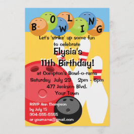 Anpassade Bowling Födelsedagsfest Inbjudningar