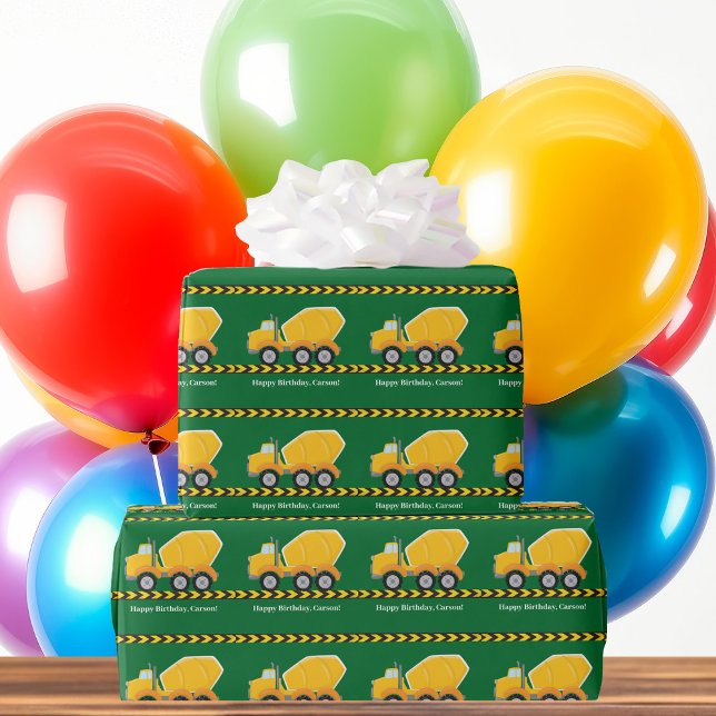 Anpassade Boys Birthday Grönt Gult Lastbil Presentpapper (Skapare uppladdad)