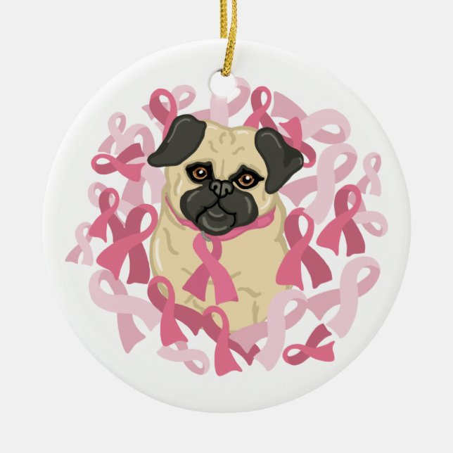 Anpassade Brast Cancer Awareness Pug Julgransprydnad Keramik (Framsidan)