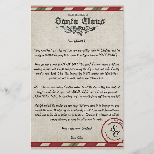 Anpassade Brev från Santa (Framsida)