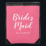 Anpassade Bridesmaid Bachelorette Womens Rosa Gympapåse<br><div class="desc">Anpassadet Image Photo Logotyp Script Text Elegant Modern Template Womens Bridesmaid Bröllop Bachelorette Rosa & White Drawstring Backpack.</div>