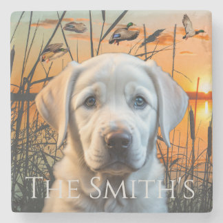 Anpassade Bröllop Gift, White Labour Puppy Stenunderlägg