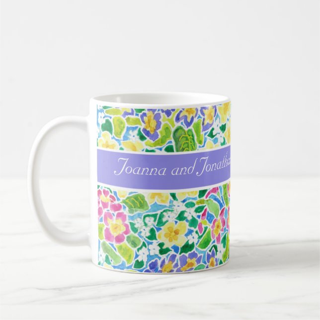 Anpassade Bröllop Mugg, Vår, Primroses Kaffemugg (Vänster)