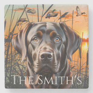 Anpassade Bröllop Underlägg, Chocolate Labrador Stenunderlägg