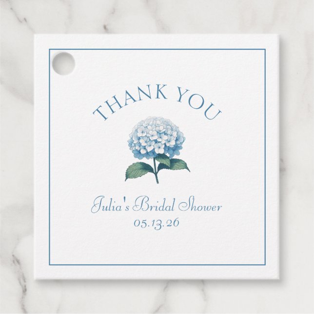 Anpassade Bröllopsfest Blå Hortensia Tack Gåvor Etiketter (Framsida)