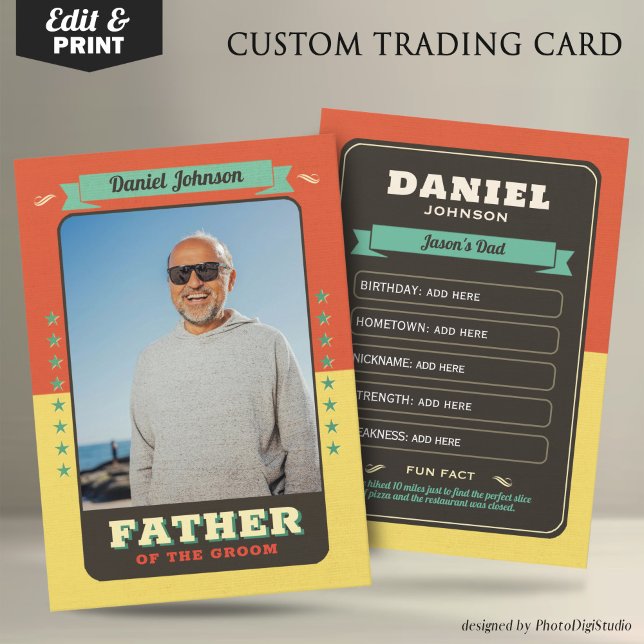 Anpassade bröllopshandels kort, fadern till brudgu (Custom Wedding Trading Cards, Father of Groom Card)